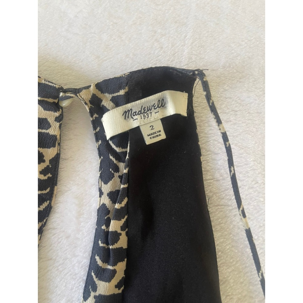 Madewell Silk Daylight Dress Size 2 Ikat Bloom Navy Cream Halter Fit Flare - Picture 9 of 15
